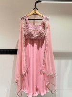 Pink Pure Georgette Readymade Sharara Choli